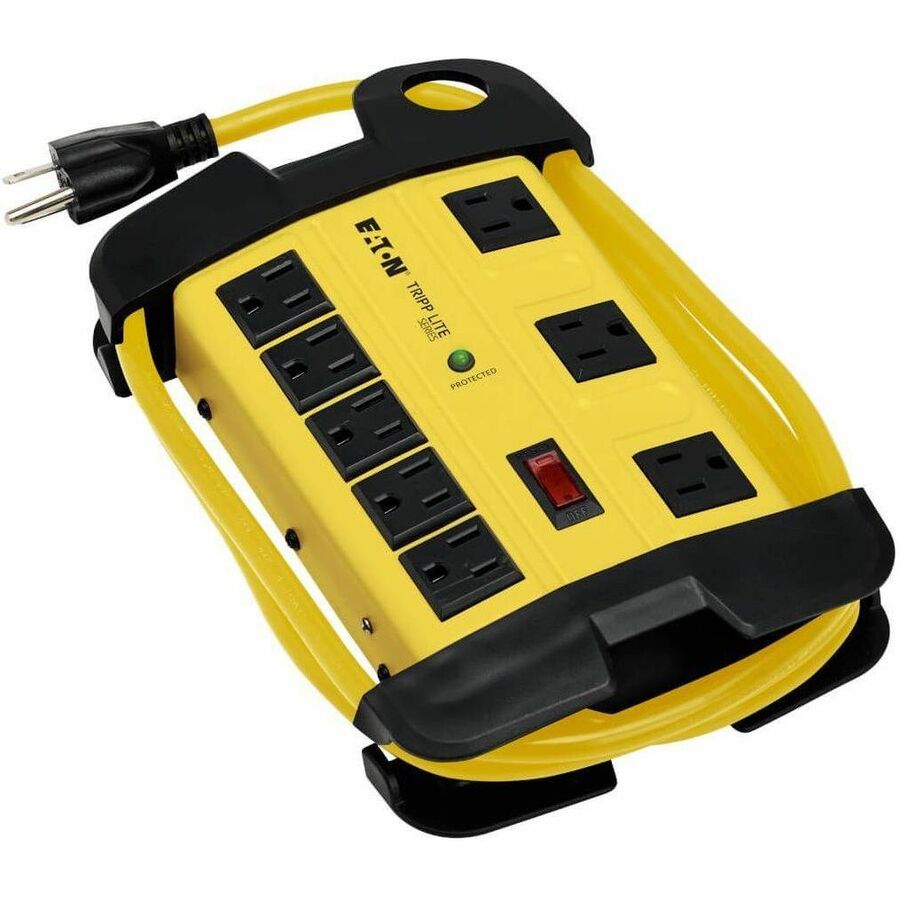 Protect It! Industrial Safety Surge Protector, 8 AC Outlets, 12 ft Cord, 1,500 J, Yellow/Black