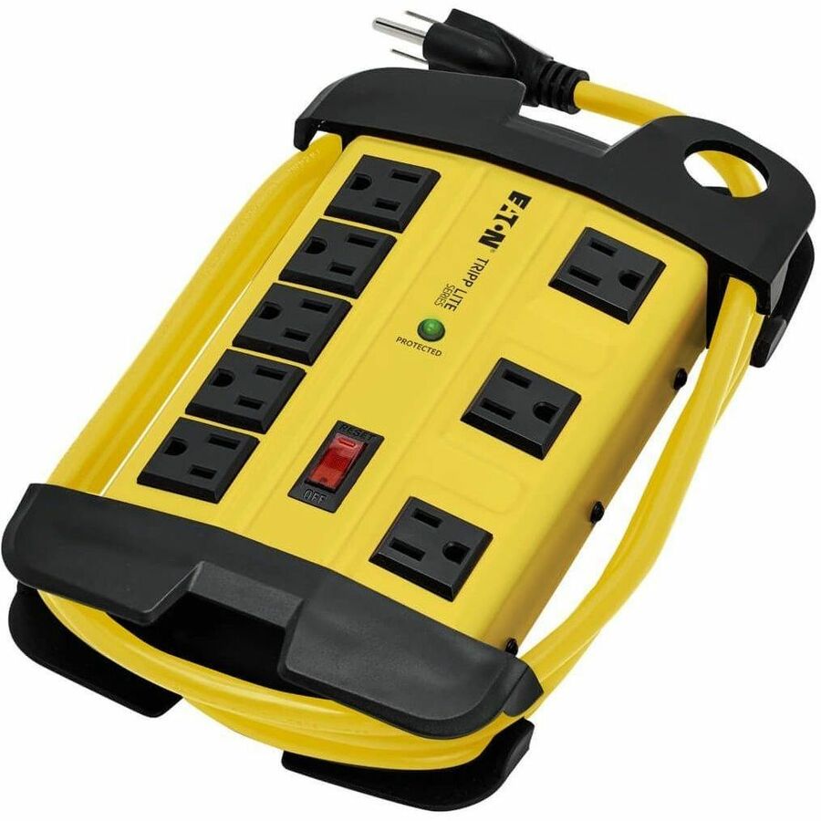 Protect It! Industrial Safety Surge Protector, 8 AC Outlets, 12 ft Cord, 1,500 J, Yellow/Black