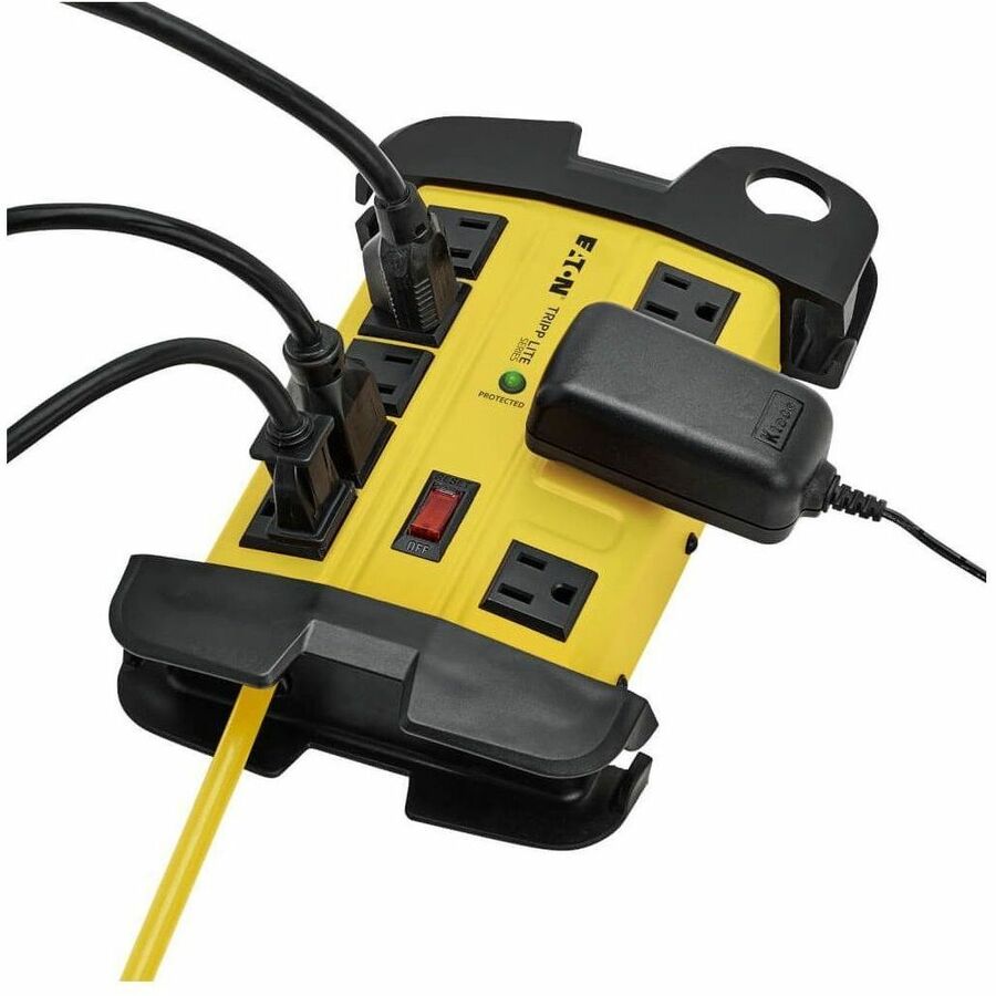 Protect It! Industrial Safety Surge Protector, 8 AC Outlets, 12 ft Cord, 1,500 J, Yellow/Black