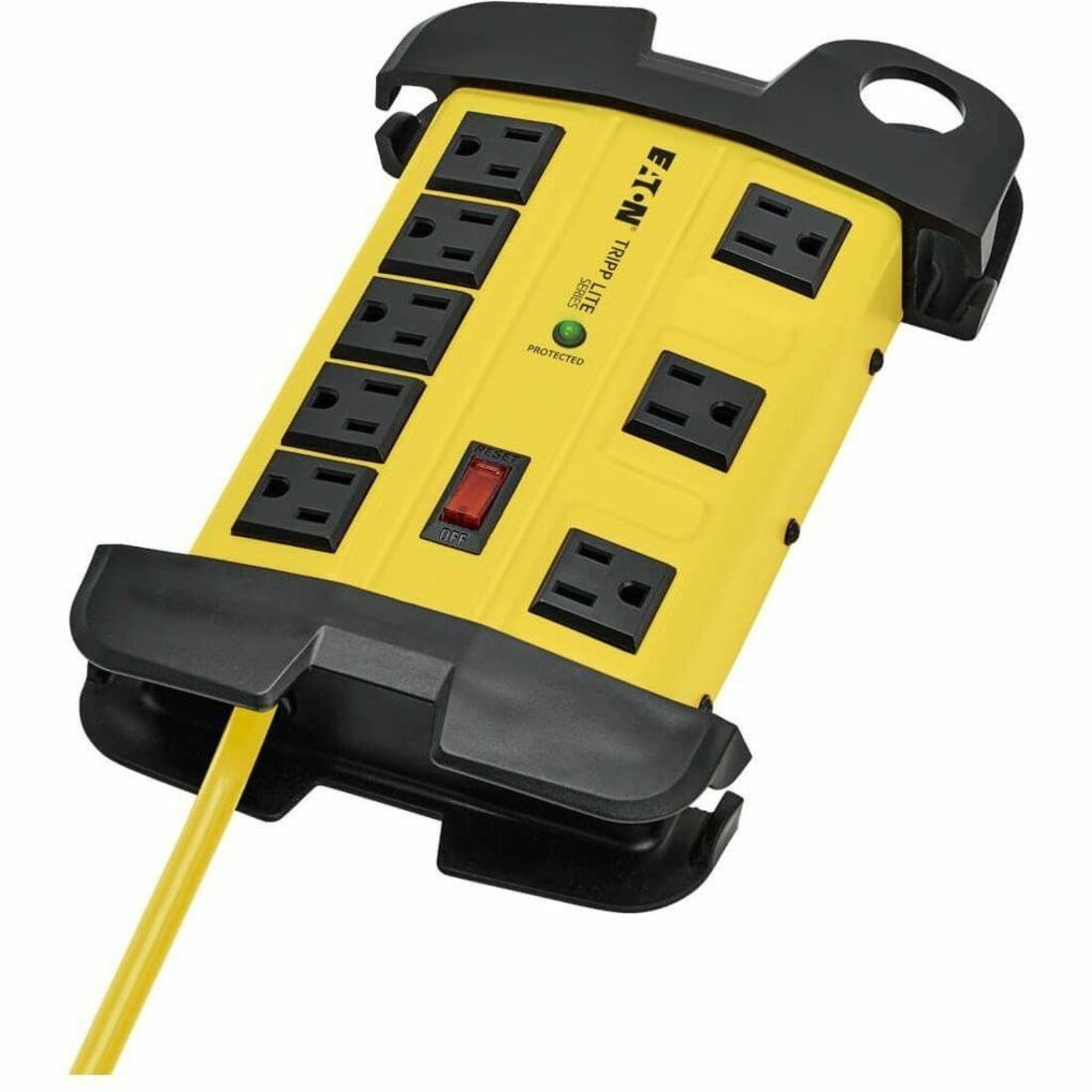 Protect It! Industrial Safety Surge Protector, 8 AC Outlets, 12 ft Cord, 1,500 J, Yellow/Black