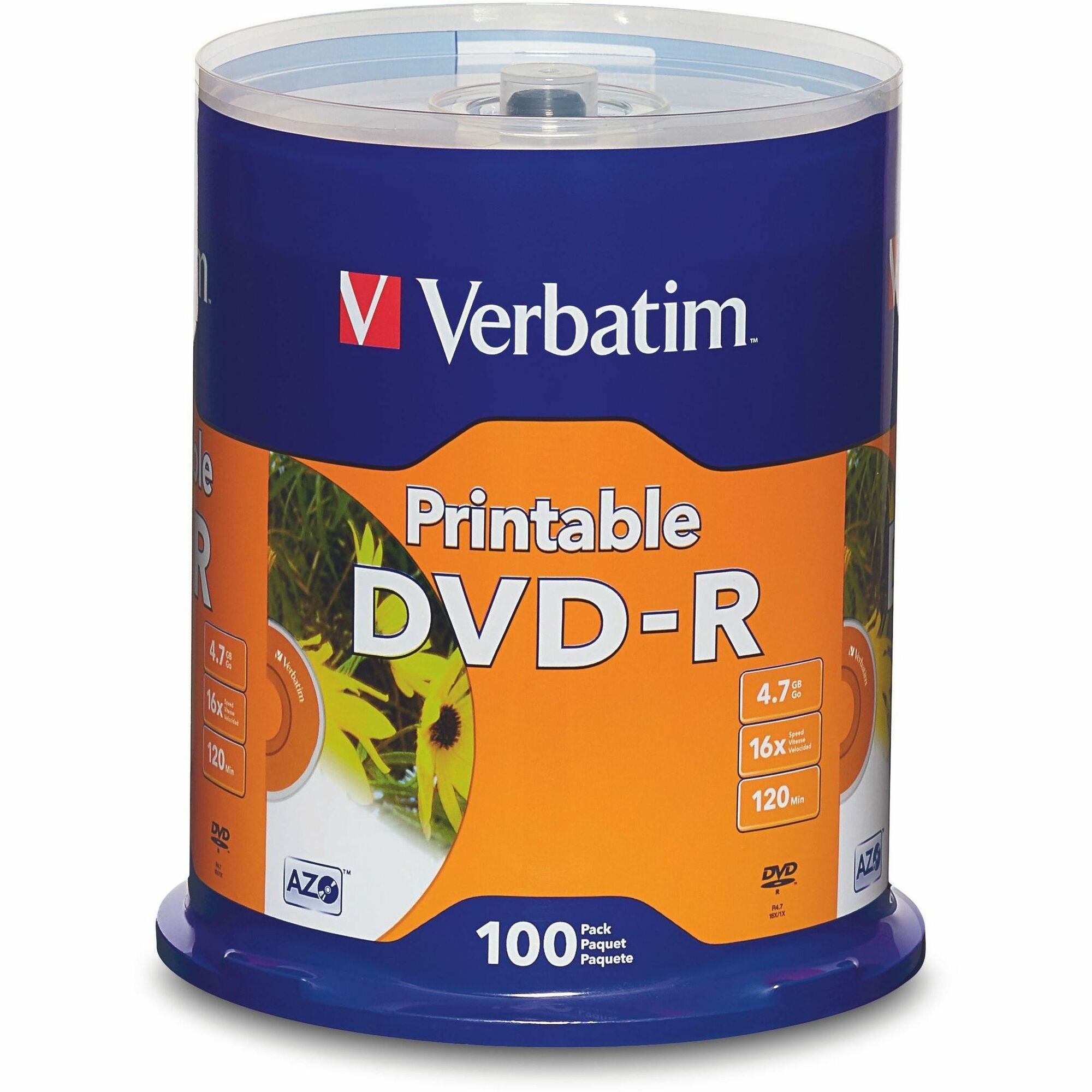 Verbatim DVD Recordable Media - DVD-R - 16x - 4.70 GB - 100 Pack - 120mm - Printable