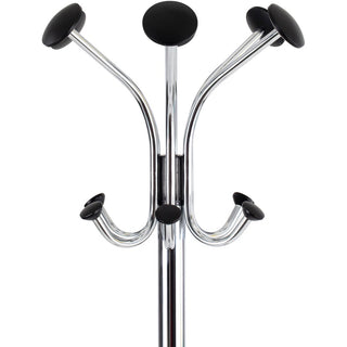 Chromy Coat Stand, 12 Knobs, 16w x 16d x 70.5h, Chrome/Black