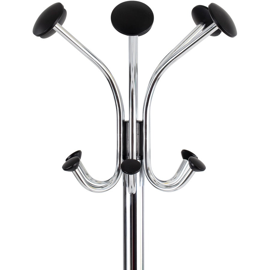 Chromy Coat Stand, 12 Knobs, 16w x 16d x 70.5h, Chrome/Black