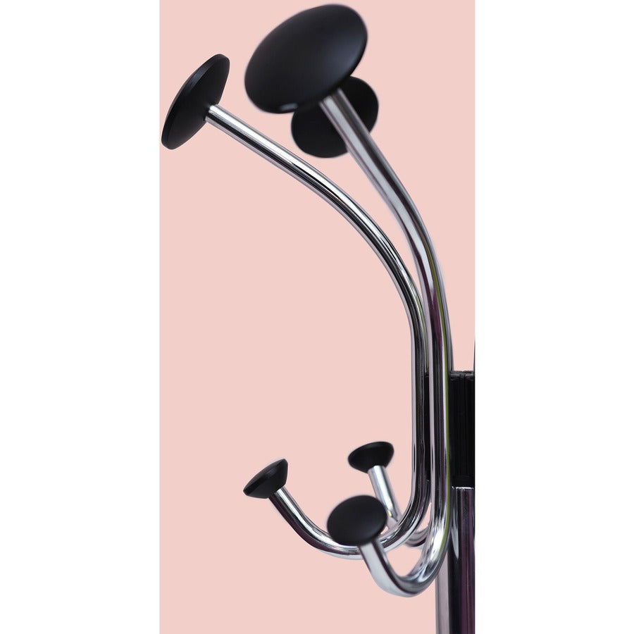 Chromy Coat Stand, 12 Knobs, 16w x 16d x 70.5h, Chrome/Black