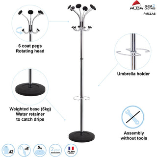 Chromy Coat Stand, 12 Knobs, 16w x 16d x 70.5h, Chrome/Black