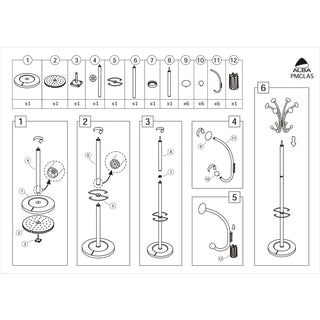 Chromy Coat Stand, 12 Knobs, 16w x 16d x 70.5h, Chrome/Black