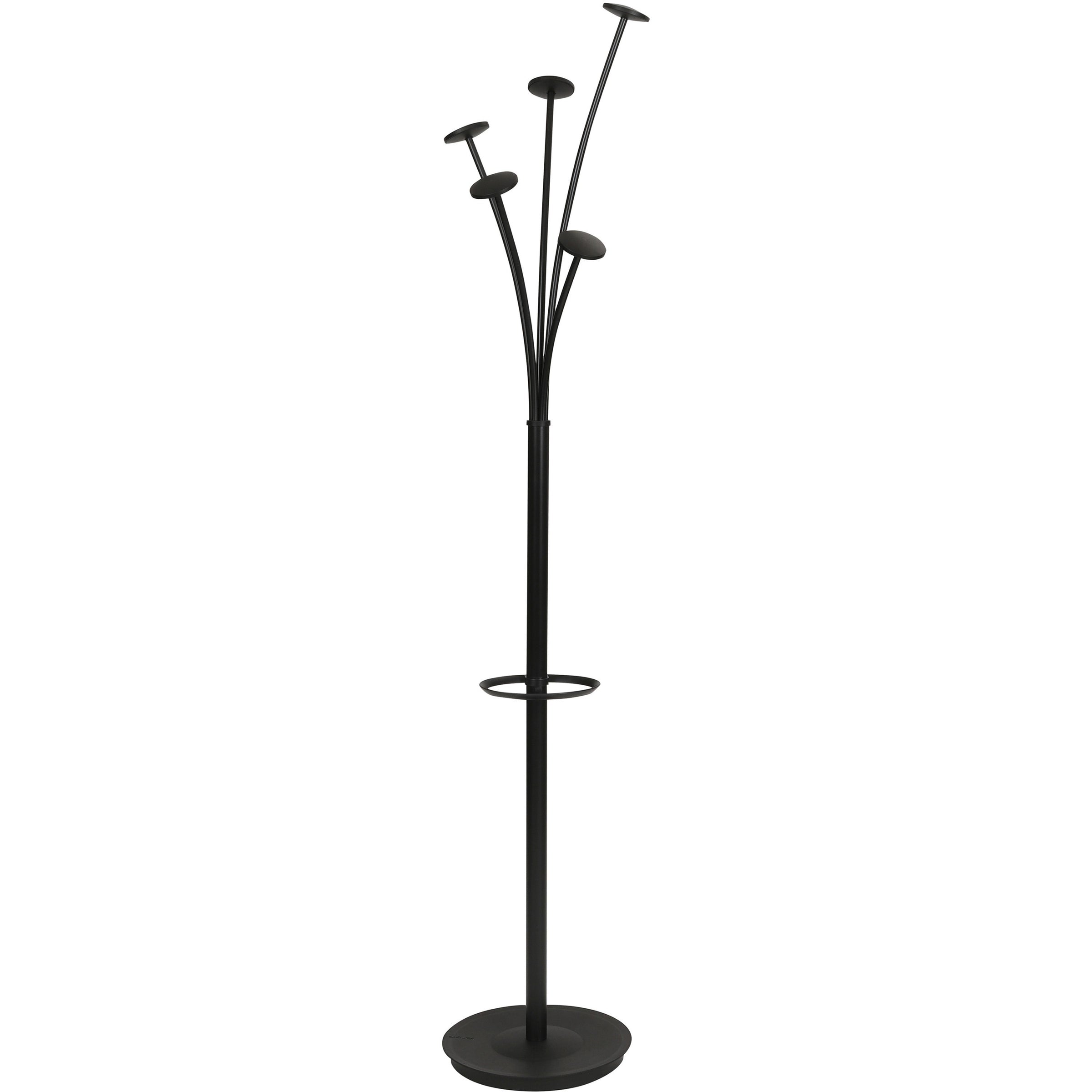 Festival Coat Stand with Umbrella Holder, Five Knobs, 14w x 14d x 73.67h, Black