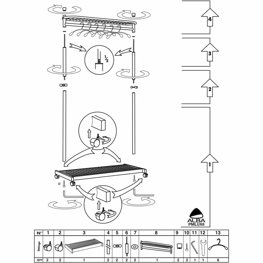 Garment Racks, Two-Sided, 2-Shelf Coat Rack, 6 Hanger/6 Hook, 44.8w x 21.67d x 70.8h, Silver/Wood