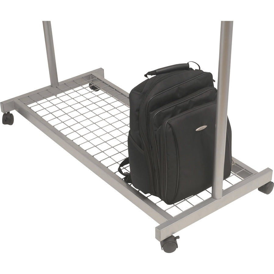 Garment Racks, Two-Sided, 2-Shelf Coat Rack, 6 Hanger/6 Hook, 44.8w x 21.67d x 70.8h, Silver/Wood