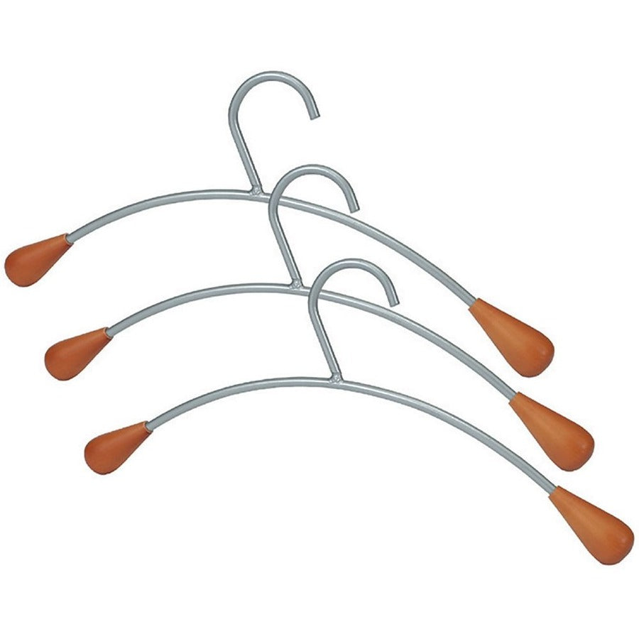 Metal and Wood Coat Hangers, 16.8", Metallic Gray/Mahogany, 6/Set