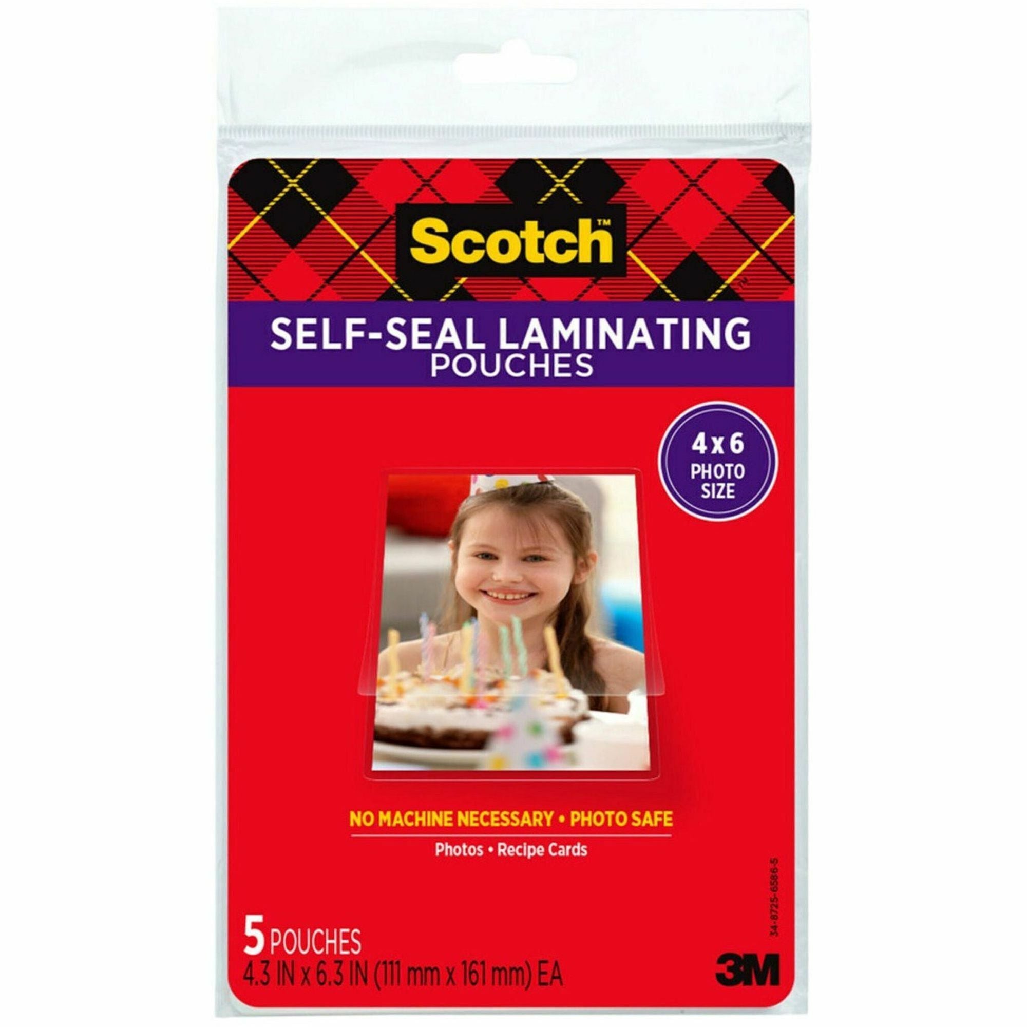 Self-Sealing Laminating Pouches, 9.5 mil, 4.38" x 6.38", Gloss Clear, 5/Pack