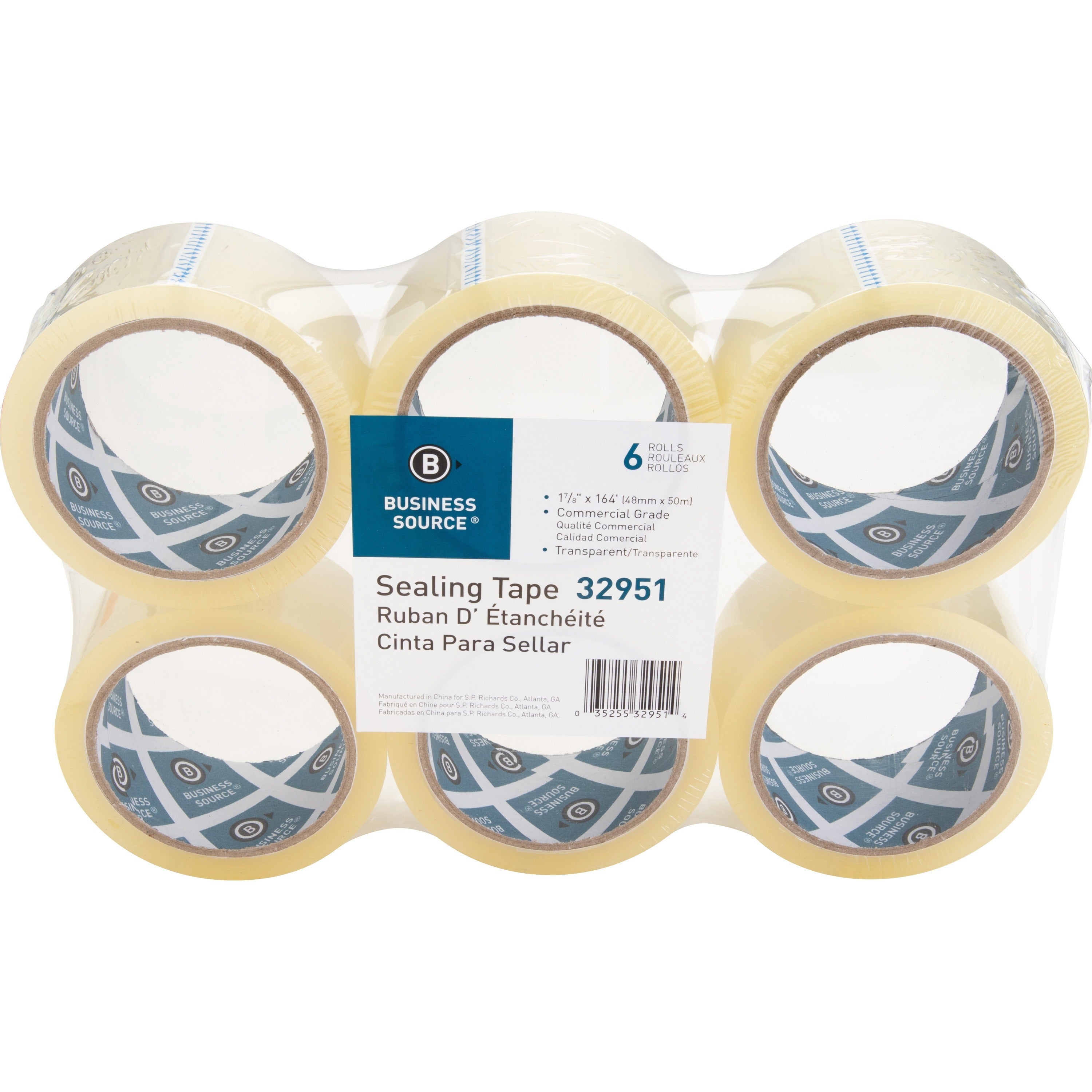 Business Source 3" Core Sealing Tape - 55 yd Length x 1.88" Width - 3" Core - Pressure-sensitive Poly - 2 mil - Adhesive Backing - Abrasion Resistant, Moisture Resistant, Split Resistant - For Packing, Sealing - 6 / Pack - Clear - 
