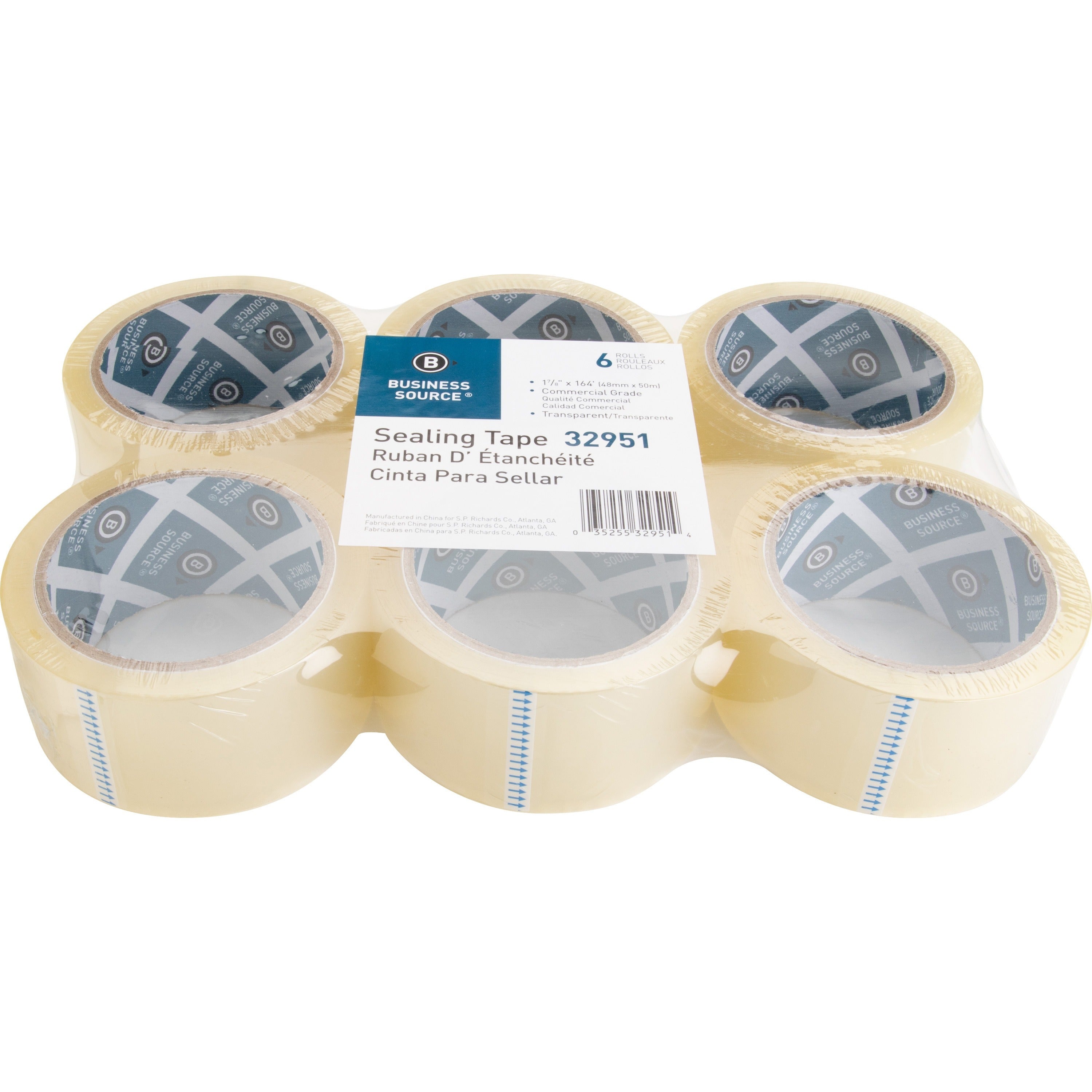 Business Source 3" Core Sealing Tape - 55 yd Length x 1.88" Width - 3" Core - Pressure-sensitive Poly - 2 mil - Adhesive Backing - Abrasion Resistant, Moisture Resistant, Split Resistant - For Packing, Sealing - 6 / Pack - Clear - 