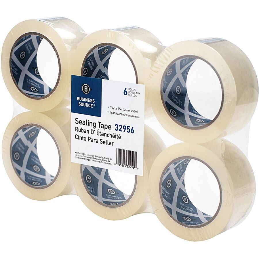 Business Source Heavy-duty Packaging Tape - 54.67 yd Length x 1.88" Width - 3" Core - Pressure-sensitive Poly - 3.54 mil - Rubber Backing - Tear Resistant, Split Resistant, Breakage Resistance - For Packing, Sealing - 6 / Pack - Clear