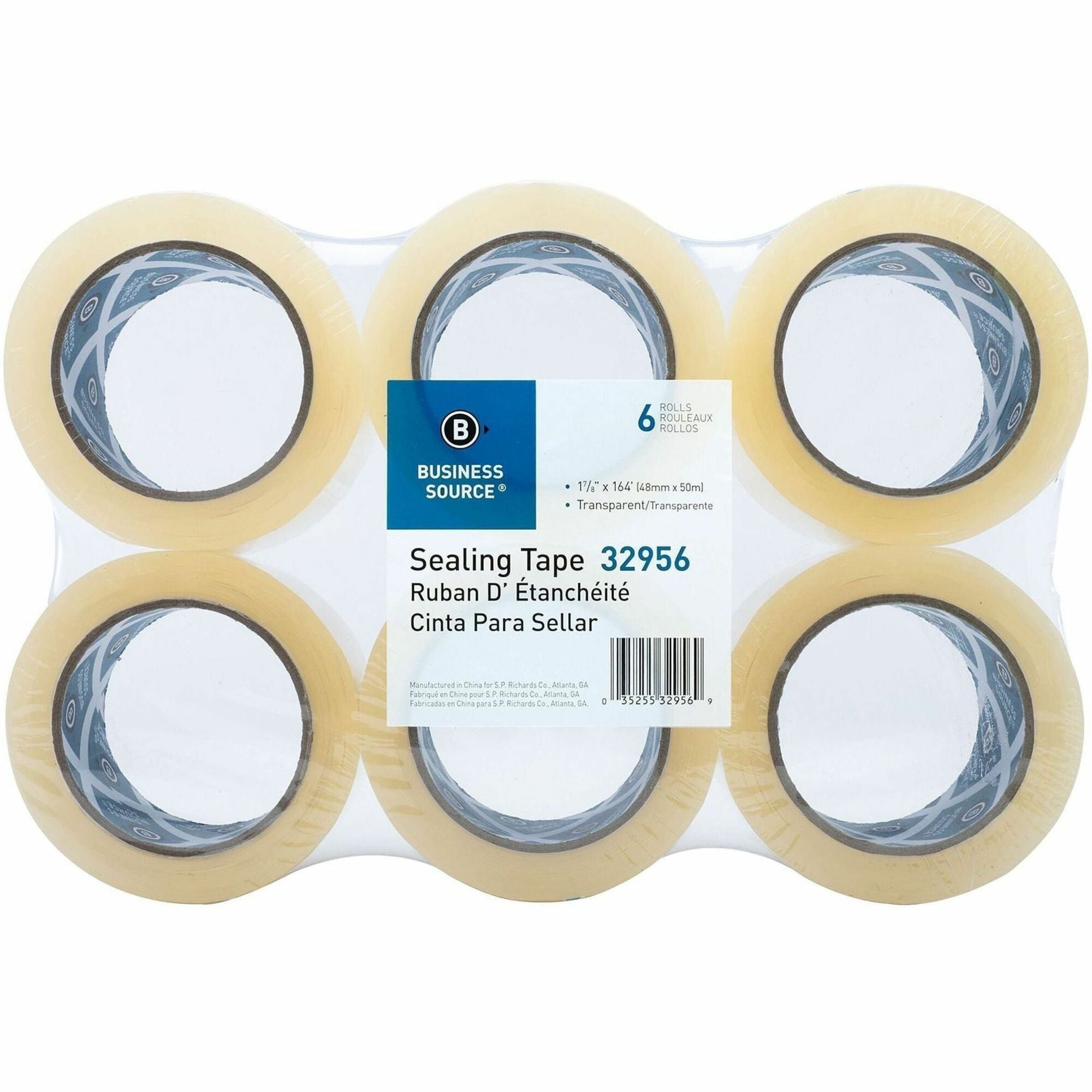 Business Source Heavy-duty Packaging Tape - 54.67 yd Length x 1.88" Width - 3" Core - Pressure-sensitive Poly - 3.54 mil - Rubber Backing - Tear Resistant, Split Resistant, Breakage Resistance - For Packing, Sealing - 6 / Pack - Clear