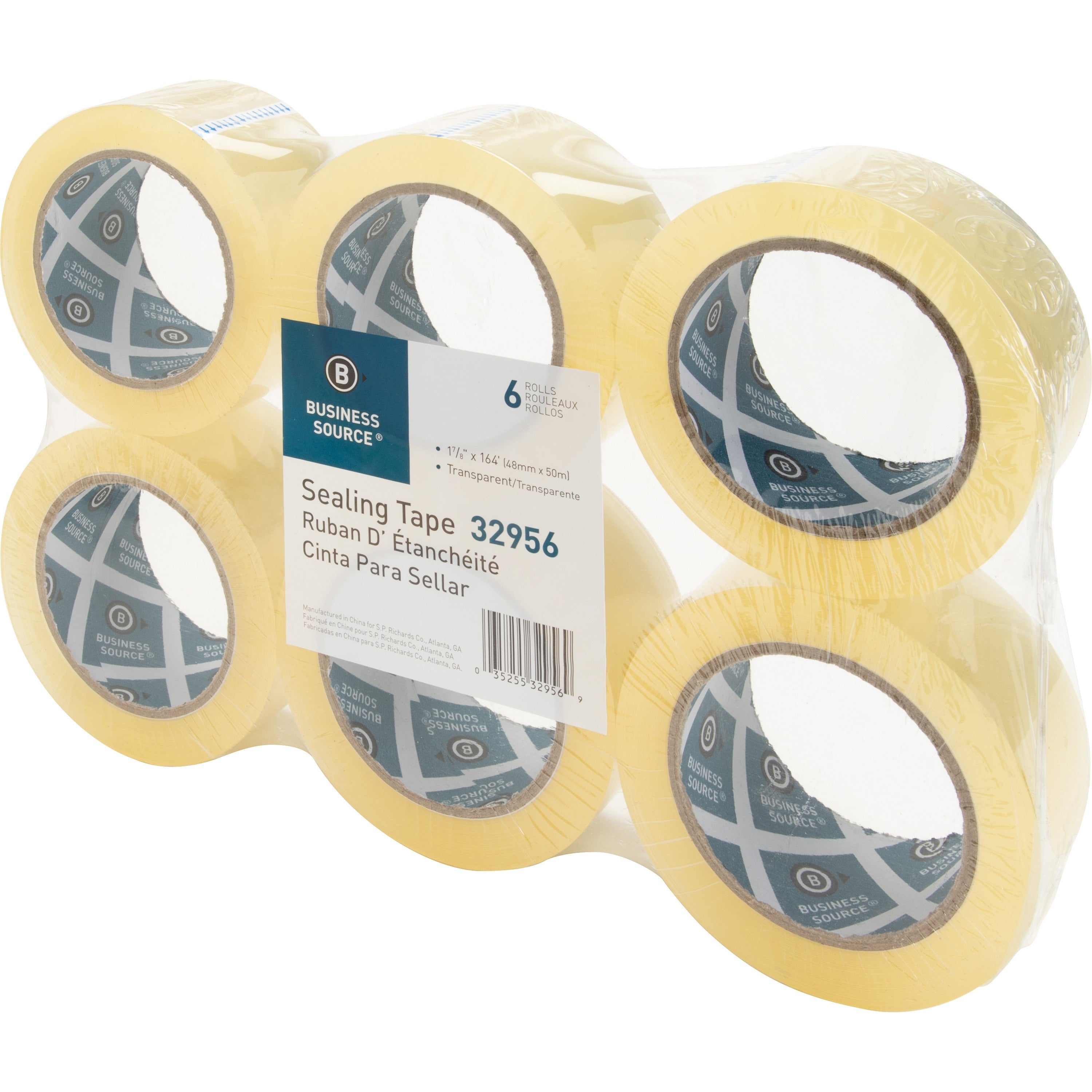 Business Source Heavy-duty Packaging Tape - 54.67 yd Length x 1.88" Width - 3" Core - Pressure-sensitive Poly - 3.54 mil - Rubber Backing - Tear Resistant, Split Resistant, Breakage Resistance - For Packing, Sealing - 6 / Pack - Clear - 