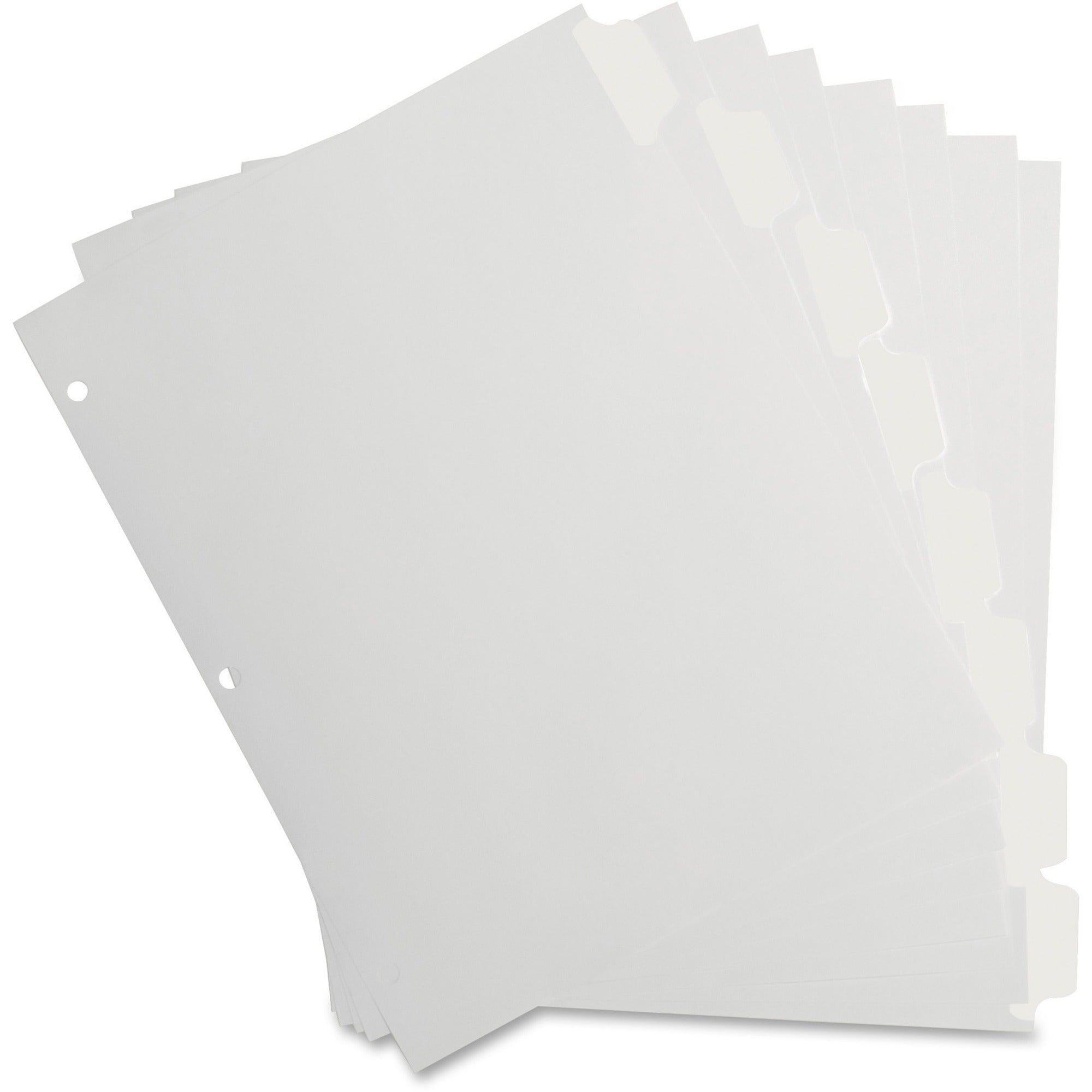 Business Source 3-Ring 8-Tab Indexes - 8 Write-on Tab(s)1.25" Tab Width - 8.5" Divider Width x 11" Divider Length - Letter - 3 Hole Punched - White Divider - White Mylar Tab(s) - Recycled - Reinforced Edges, Punched - 8 / Set - 