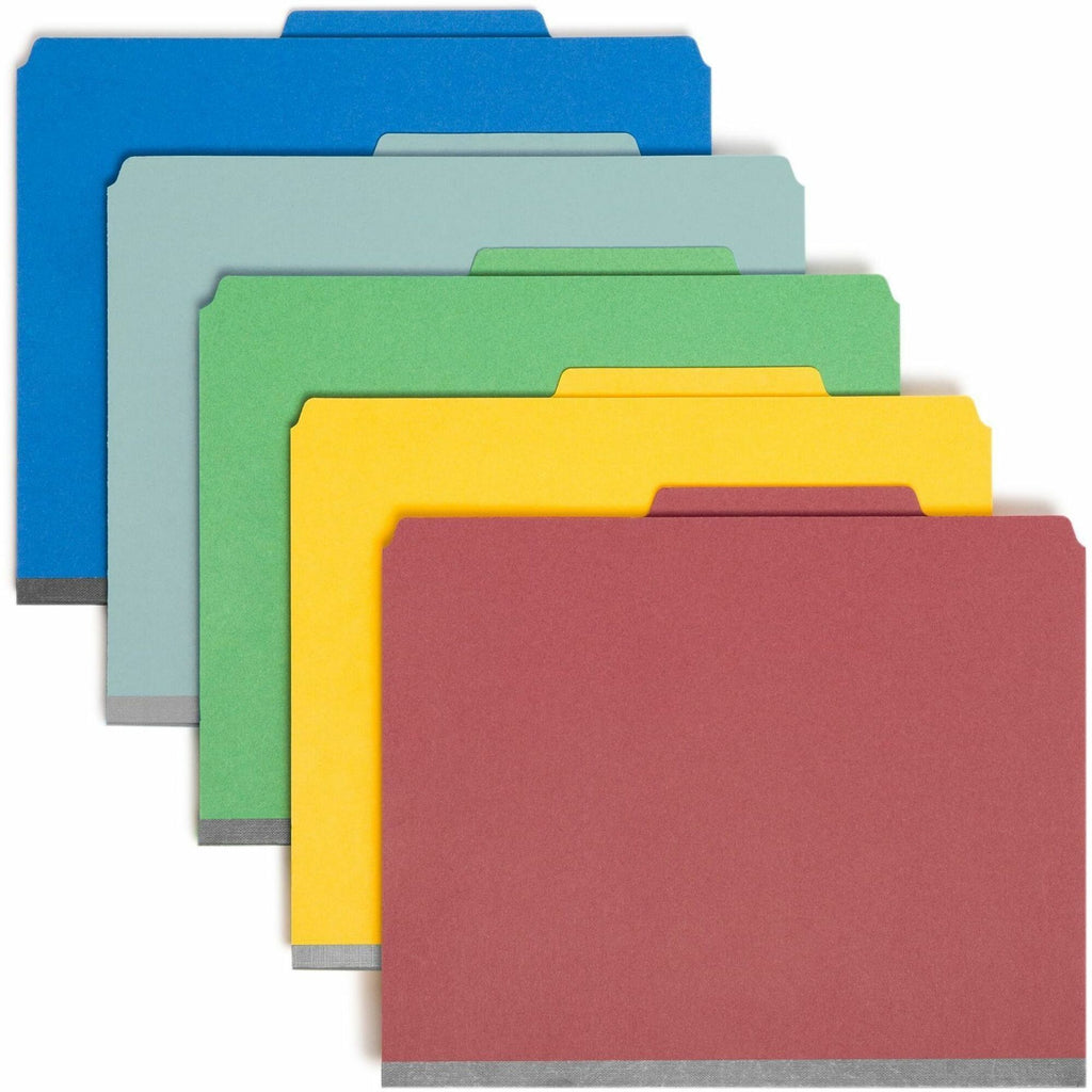 Six-Section Pressboard Top Tab Classification Folders, Six SafeSHIELD Fasteners, 2 Dividers, Letter Size, Assorted, 10/Box