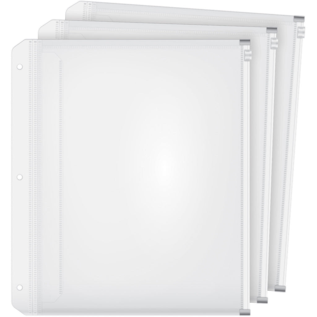 Expanding Zipper Binder Pockets, 8.5 x 11, Clear, 3/Pack
