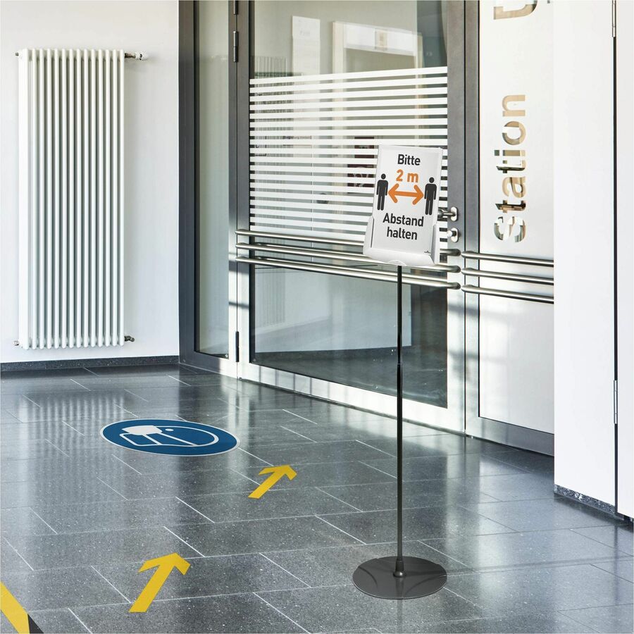 Sherpa Infobase Sign Stand, Acrylic/Metal, 40" to 60" High, Gray