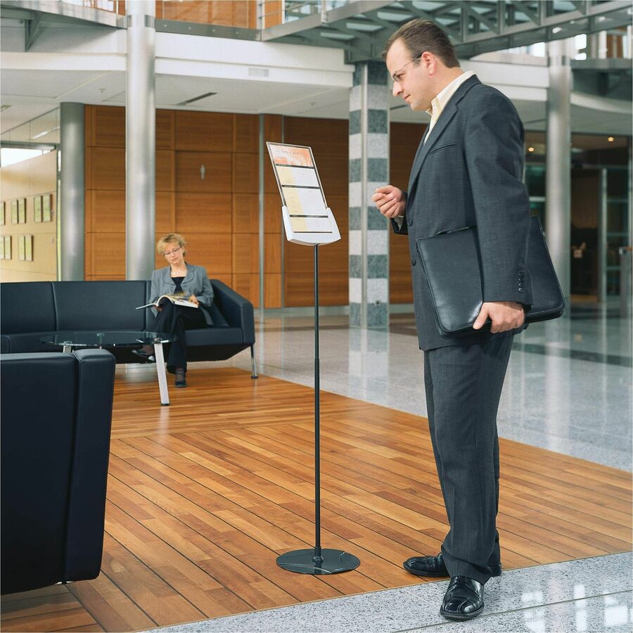 Sherpa Infobase Sign Stand, Acrylic/Metal, 40" to 60" High, Gray