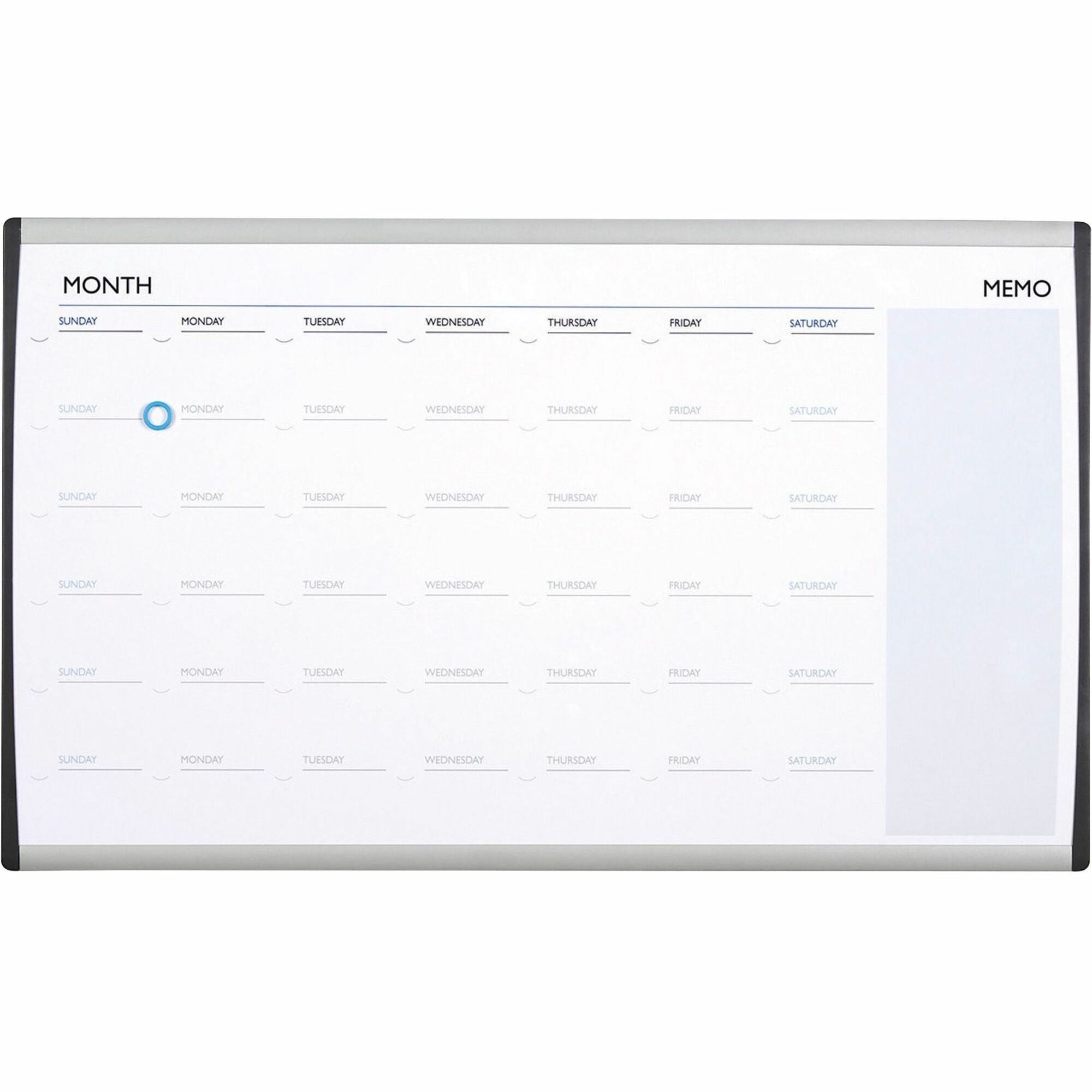 ARC Frame Cubicle Magnetic Dry Erase Calendar, One Month Format, 30 x 18, White Surface, Silver Aluminum Frame