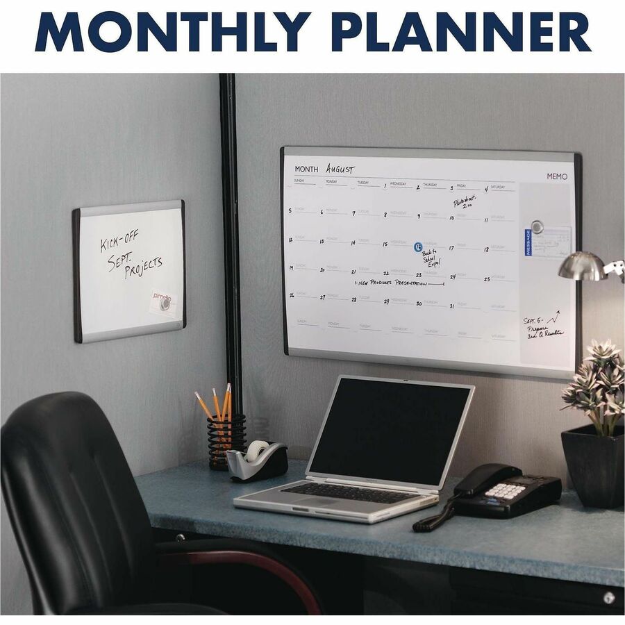 ARC Frame Cubicle Magnetic Dry Erase Calendar, One Month Format, 30 x 18, White Surface, Silver Aluminum Frame