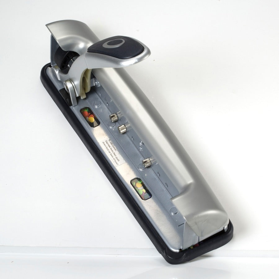 Officemate EZ Lever Adjustable Hole Punch - 3 Punch Head(s) - 15 Sheet of 20lb Paper - 9/32" Punch Size - Silver