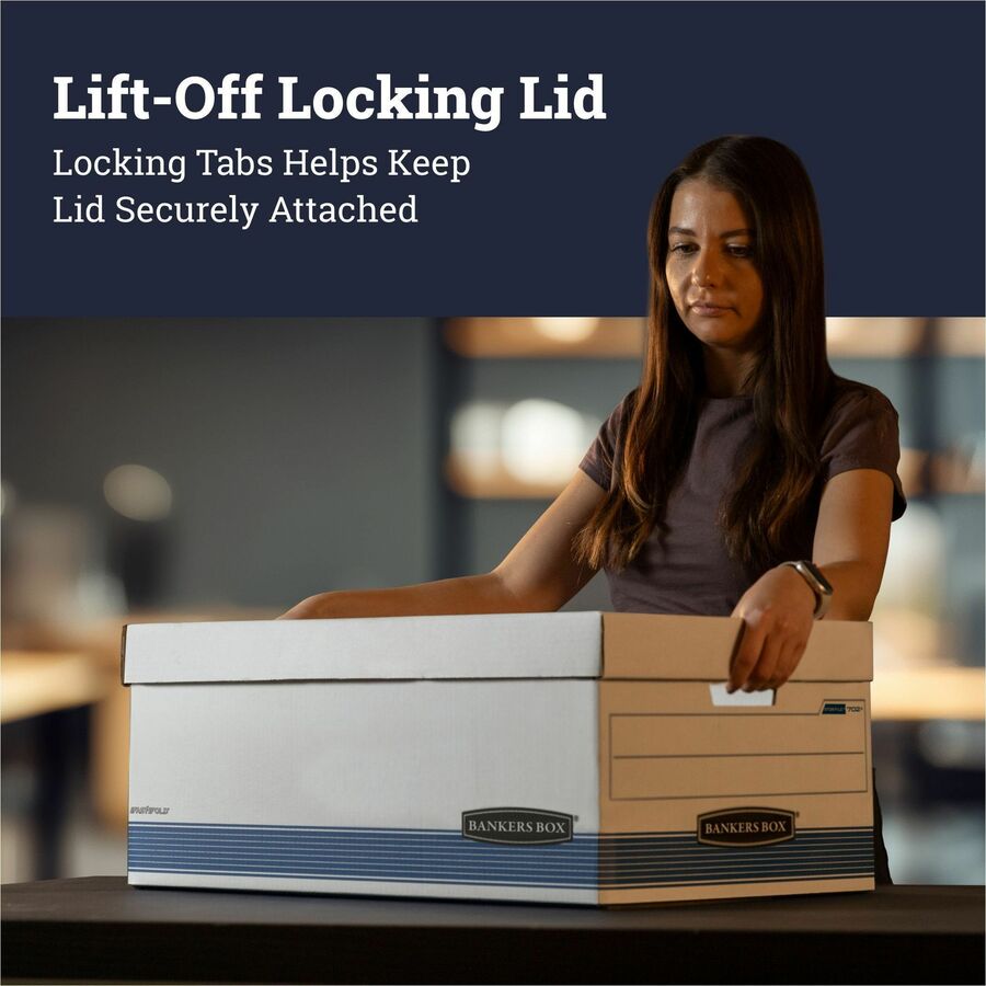 STOR/FILE Medium-Duty Storage Boxes, Legal Files, 15.88" x 25.38" x 10.25", White/Blue, 4/Carton