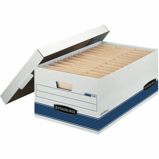 STOR/FILE Medium-Duty Storage Boxes, Legal Files, 15.88" x 25.38" x 10.25", White/Blue, 4/Carton