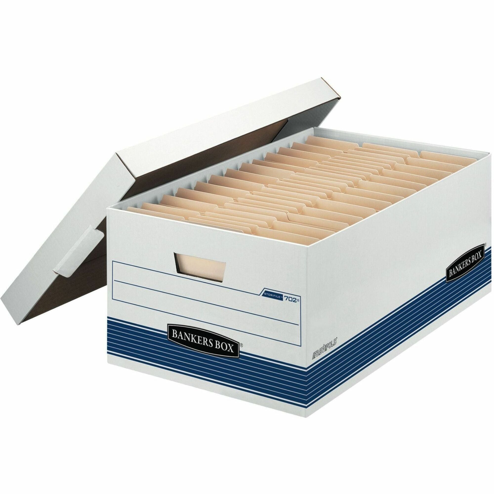 STOR/FILE Medium-Duty Storage Boxes, Legal Files, 15.88" x 25.38" x 10.25", White/Blue, 4/Carton