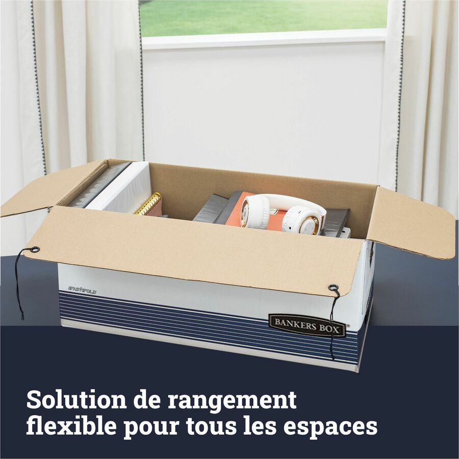 STOR/FILE Medium-Duty Strength Storage Boxes, Letter Files, 12.25" x 24.13" x 10.75", White/Blue, 4/Carton