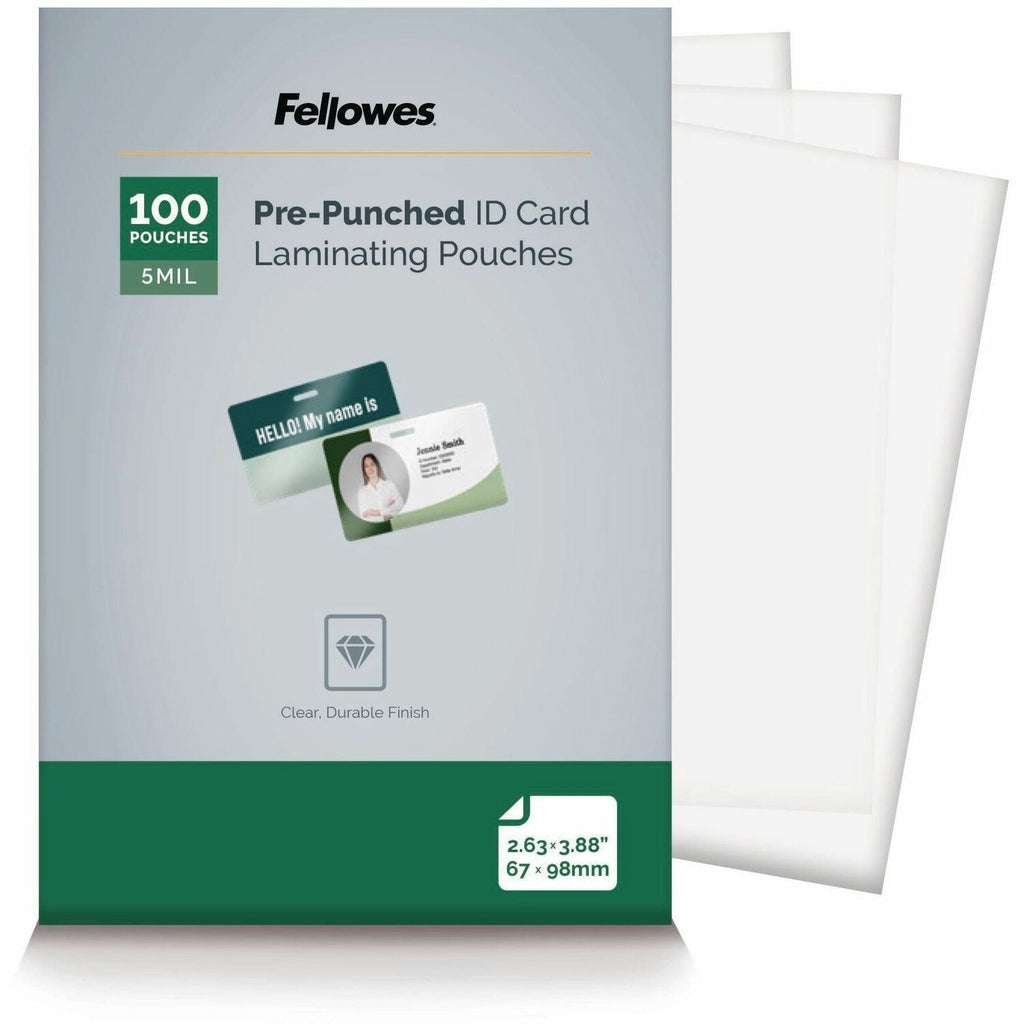 Fellowes Punched ID Card Glossy Thermal Laminating Pouches - Laminating Pouch/Sheet Size: 3.88" Width x 5 mil Thickness - Glossy - for Document, ID Badge, ID Card - Durable, Pre-punched - Clear - 100 / Pack