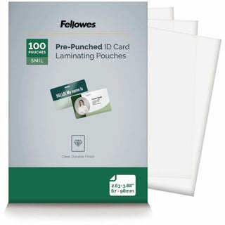 Fellowes Punched ID Card Glossy Thermal Laminating Pouches - Laminating Pouch/Sheet Size: 3.88" Width x 5 mil Thickness - Glossy - for Document, ID Badge, ID Card - Durable, Pre-punched - Clear - 100 / Pack