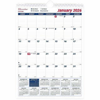 Twin-Wirebound Wall Calendar, One Month per Page, 8 x 11, White Sheets, 12-Month (Jan to Dec): 2024