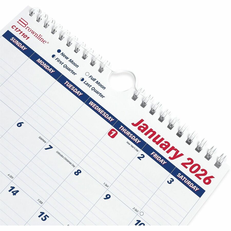 Twin-Wirebound Wall Calendar, One Month per Page, 8 x 11, White Sheets, 12-Month (Jan to Dec): 2024