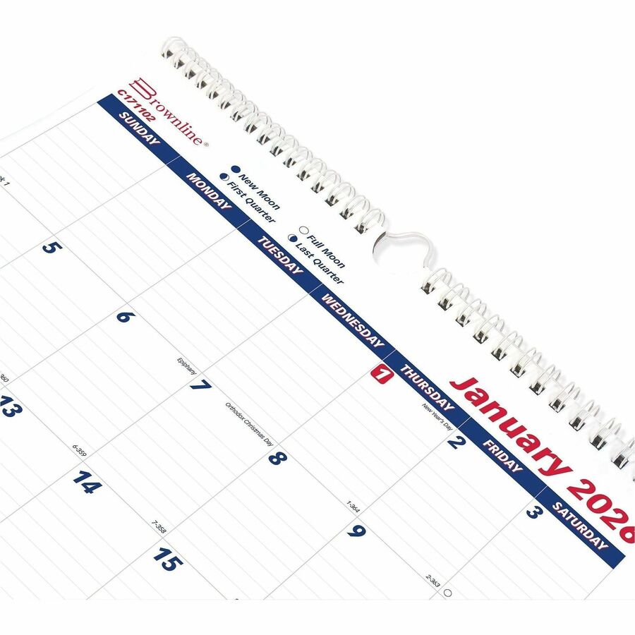 Twin-Wirebound Wall Calendar, One Month per Page, 12 x 17, White Sheets, 12-Month (Jan to Dec): 2024