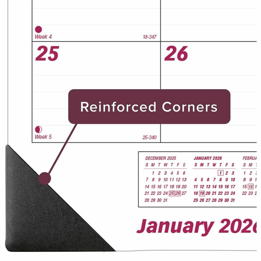 Monthly Desk Pad Calendar, 22 x 17, White/Burgundy Sheets, Black Binding, Black Corners, 12-Month (Jan to Dec): 2024