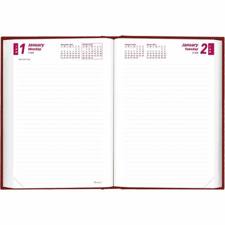 Brownline Untimed Daily Planner - Daily - January 2024 - December 2024 - 7 1/2" Sheet Size - Desktop - Red - 1 Each