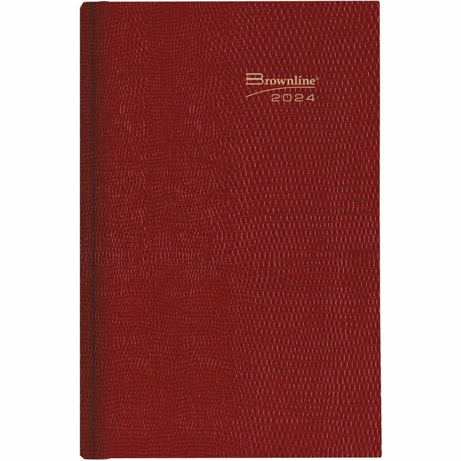 Brownline Untimed Daily Planner - Daily - January 2024 - December 2024 - 7 1/2" Sheet Size - Desktop - Red - 1 Each