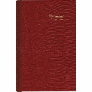 Brownline Untimed Daily Planner - Daily - January 2024 - December 2024 - 7 1/2" Sheet Size - Desktop - Red - 1 Each