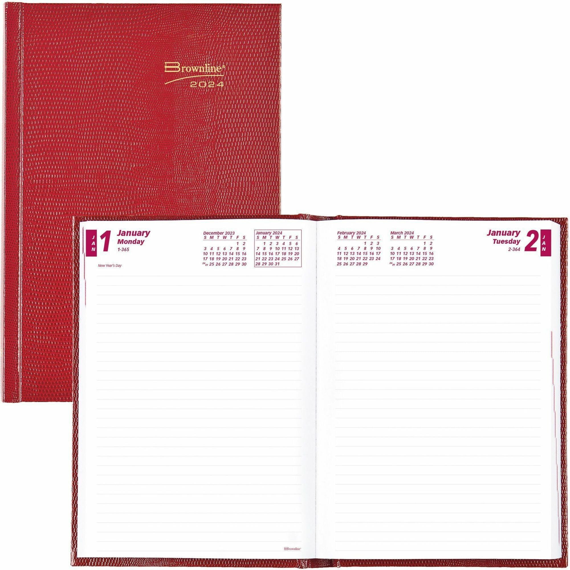 brownline-daily-planner-daily-1-year-january-2024-december-2024-1-day-single-page-layout-5-3-4-x-8-1-4-sheet-size-desktop-red-covernotepad-1-each_redcb389red - 1