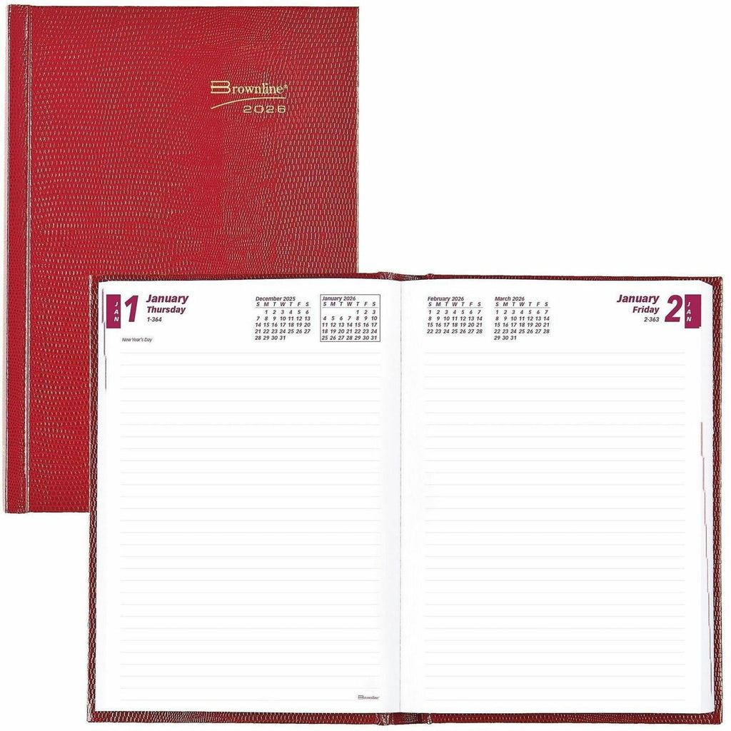 Brownline Daily Planner - Daily - 1 Year - January 2024 - December 2024 - 1 Day Single Page Layout - 5 3/4" x 8 1/4" Sheet Size - Desktop - Red CoverNotepad - 1 Each