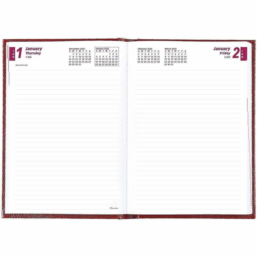 Brownline Daily Planner - Daily - 1 Year - January 2024 - December 2024 - 1 Day Single Page Layout - 5 3/4" x 8 1/4" Sheet Size - Desktop - Red CoverNotepad - 1 Each