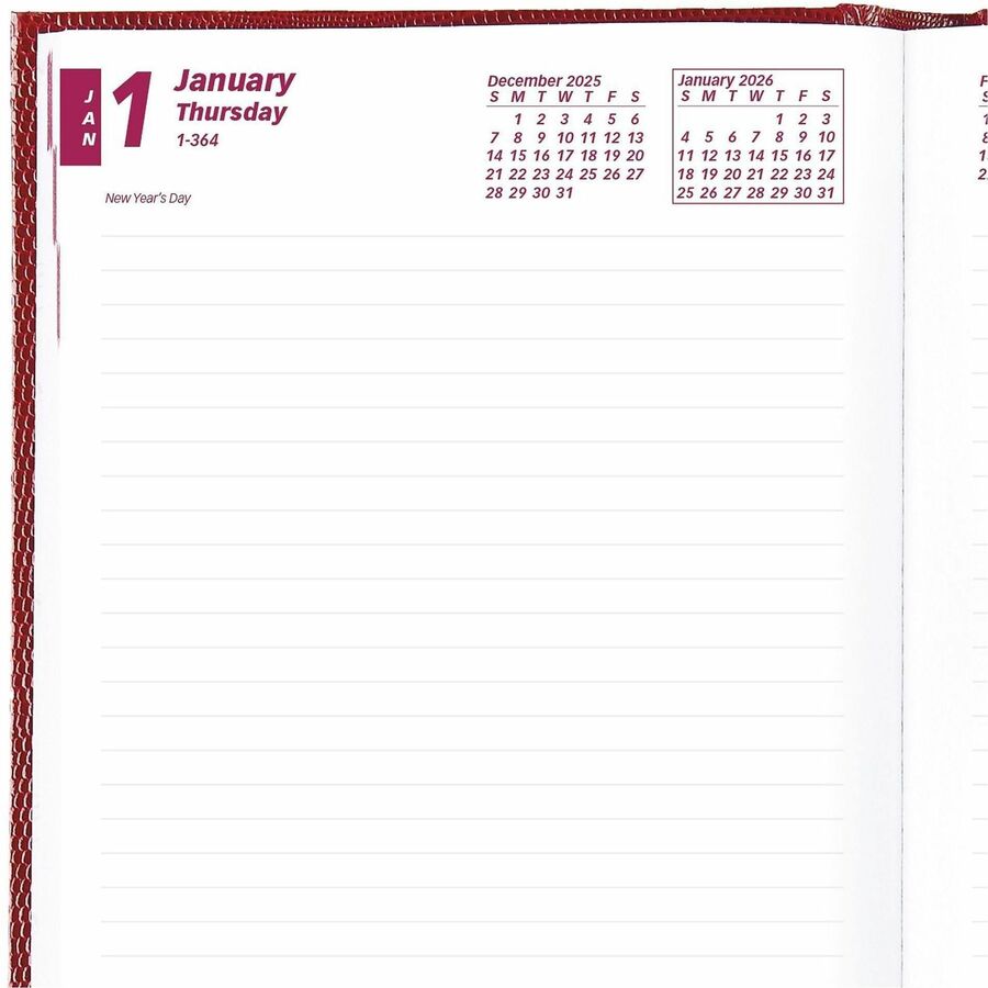 Brownline Daily Planner - Daily - 1 Year - January 2024 - December 2024 - 1 Day Single Page Layout - 5 3/4" x 8 1/4" Sheet Size - Desktop - Red CoverNotepad - 1 Each