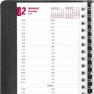 Brownline Daily Planner - Julian Dates - Daily - 1 Year - January 2024 - December 2024 - 7:00 AM to 8:45 PM - Quarter-hourly - 1 Day Single Page Layout - 5" x 8" Sheet Size - Twin Wire - Desktop - Black CoverPhone Directory, Address Directory - 1 Eac