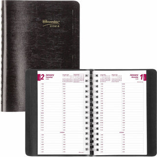 Brownline Daily Planner - Julian Dates - Daily - 1 Year - January 2024 - December 2024 - 7:00 AM to 8:45 PM - Quarter-hourly - 1 Day Single Page Layout - 5" x 8" Sheet Size - Twin Wire - Desktop - Black CoverPhone Directory, Address Directory - 1 Eac