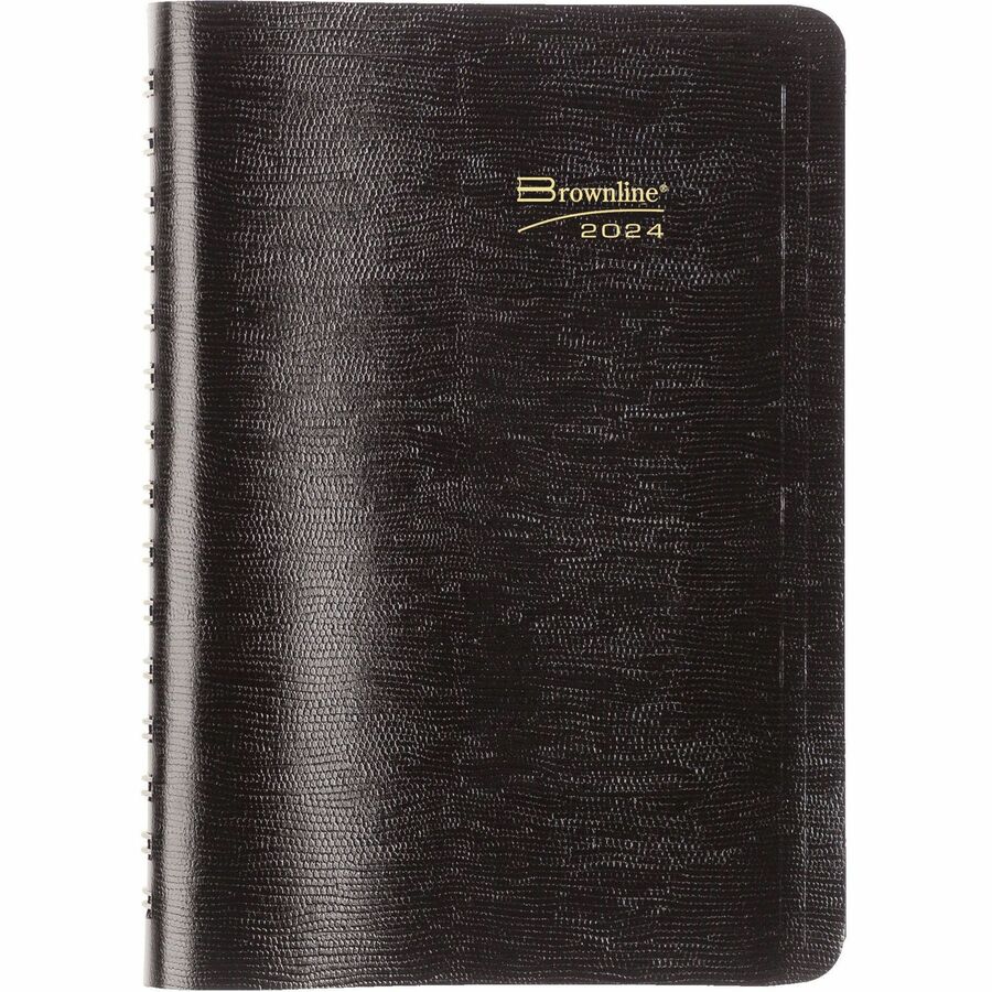 Brownline Daily Planner - Julian Dates - Daily - 1 Year - January 2024 - December 2024 - 7:00 AM to 8:45 PM - Quarter-hourly - 1 Day Single Page Layout - 5" x 8" Sheet Size - Twin Wire - Desktop - Black CoverPhone Directory, Address Directory - 1 Eac