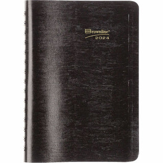 Brownline Daily Planner - Julian Dates - Daily - 1 Year - January 2024 - December 2024 - 7:00 AM to 8:45 PM - Quarter-hourly - 1 Day Single Page Layout - 5" x 8" Sheet Size - Twin Wire - Desktop - Black CoverPhone Directory, Address Directory - 1 Eac