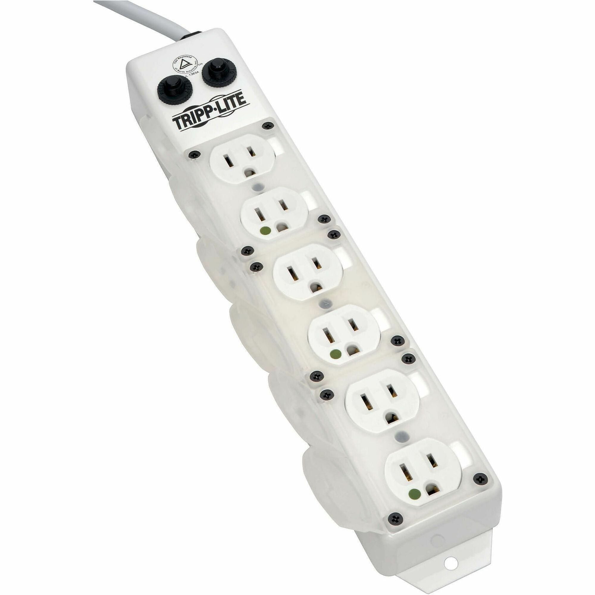 Medical-Grade Power Strip for Patient-Care Vicinity, 6 Outlets, 15 ft Cord, White